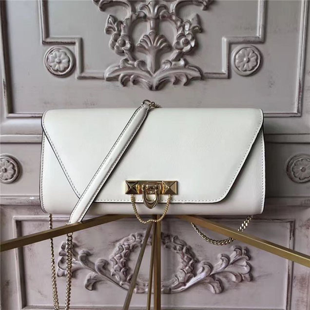 Valentino Garavani Demilune Chain Clutch Bag Calfskin Leather Pre-Fall 2017 Bag Collection White