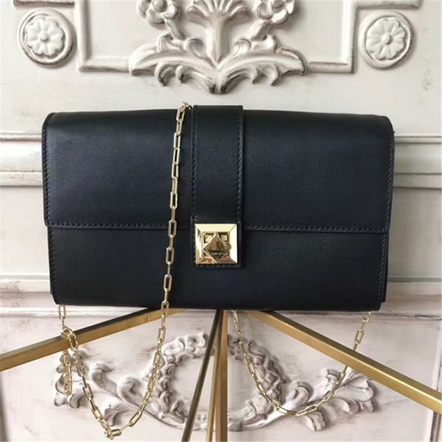 Valentino Garavani Chain Clutch 25cm Bag Calfskin Leather Fall Winter 2017 Collection Black