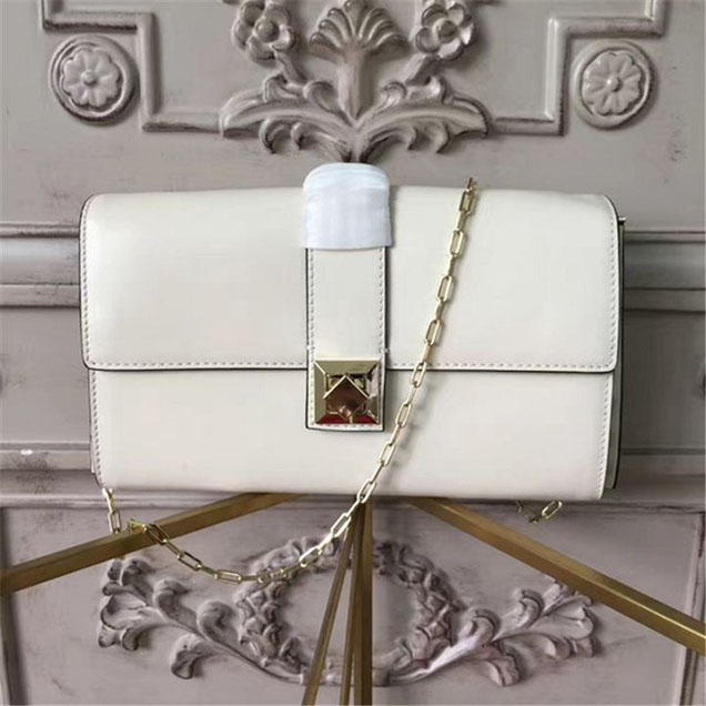 Valentino Garavani Chain Clutch 25cm Bag Calfskin Leather Fall Winter 2017 Collection White