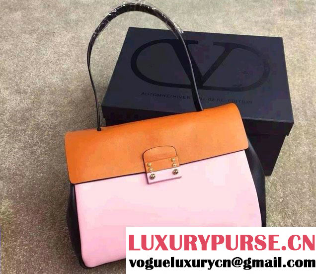 Valentino Single Handle Bag in Multicolor Calfskin Orange/Pink/Black 2015