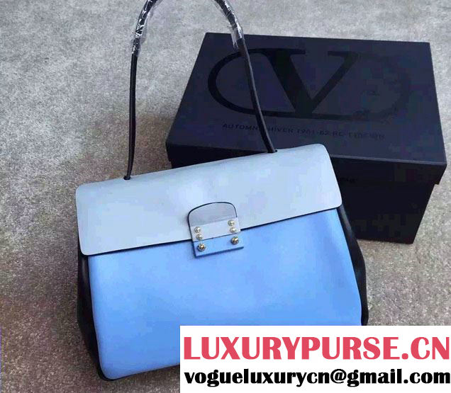 Valentino Single Handle Bag in Multicolor Calfskin Blue/Black 2015