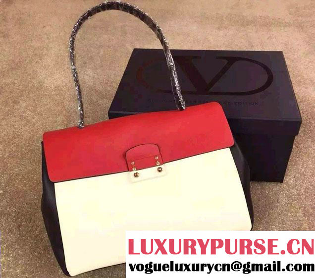 Valentino Single Handle Bag in Multicolor Calfskin Red/White/Tan 2015