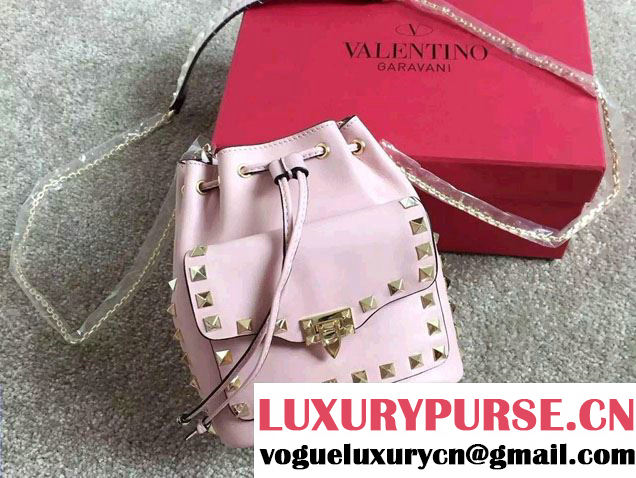 Valentino Rockstud Drawstring Bucket Bag Pale Pink 2015