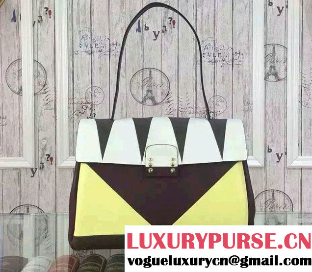 Valentino Geometric Pattern Color Block Small Single Handle Bag Yellow/Burgundy/White 2015