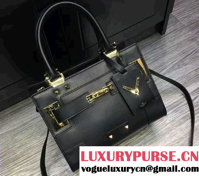 Valentino Small My Rockstud Double Handle Bag Black 2016