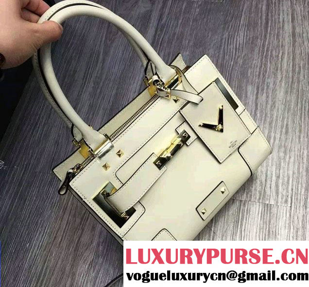 Valentino Small My Rockstud Double Handle Bag White 2016