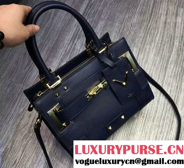 Valentino Small My Rockstud Double Handle Bag Dark Blue 2016