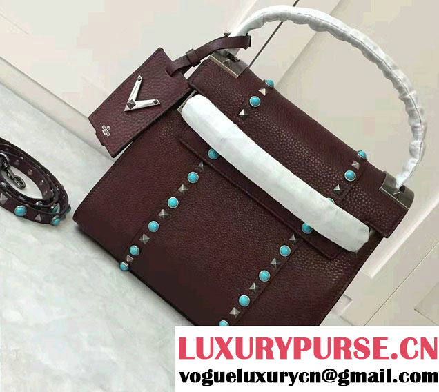 Valentino My Rockstud Rolling Small Single Handle Bag Silver/Turquoise Burgundy 2017