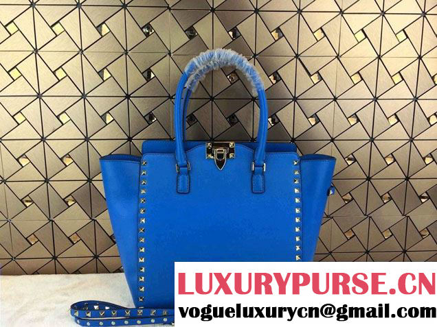 Valentino Rockstud Double Handle Tote Bag Azure 2014