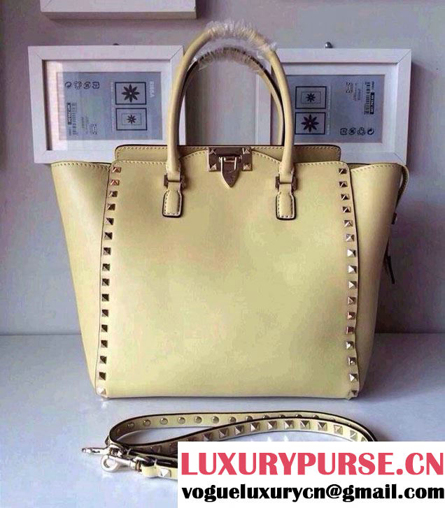 Valentino Rockstud Double Handle Tote Bag Light Yellow 2014