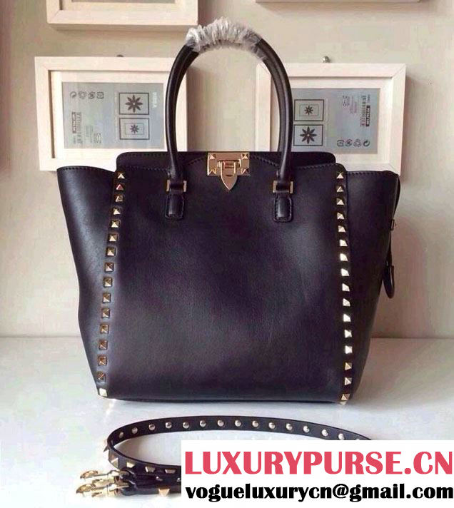 Valentino Rockstud Double Handle Tote Bag Black 2014