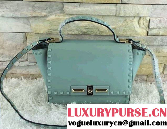 Valentino Rockstud Leather Shoulder Tote Bag 00880 Cyan 2014