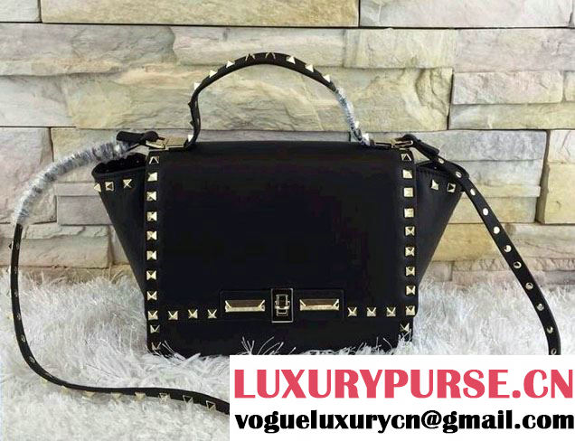 Valentino Rockstud Leather Shoulder Tote Bag 00880 Black 2014