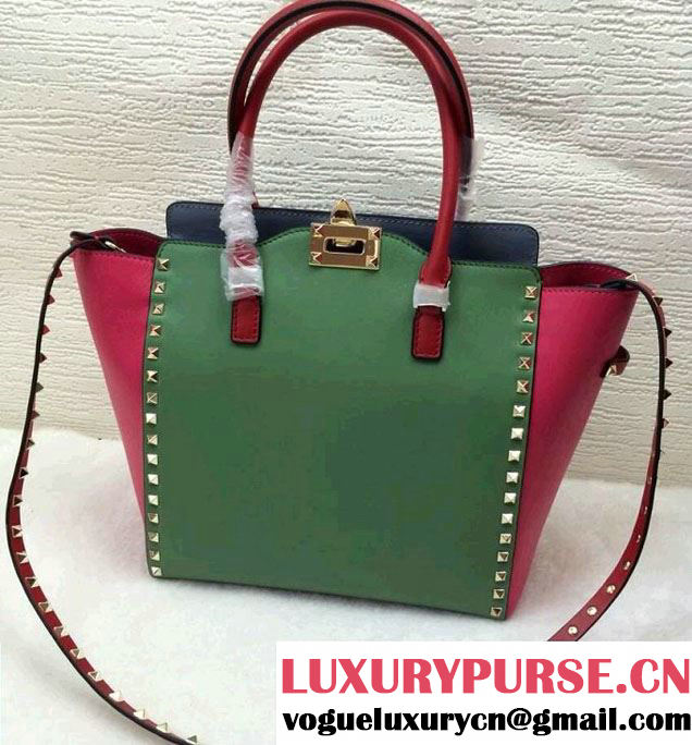 Valentino Colorblock Double Handle Rockstud Large Tote Bag 00339 Green Fall 2014