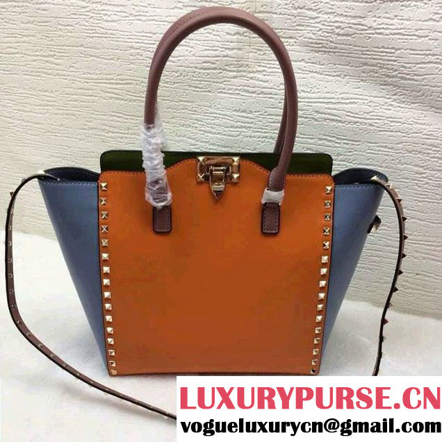 Valentino Colorblock Double Handle Rockstud Large Tote Bag 00339 Orange Fall 2014