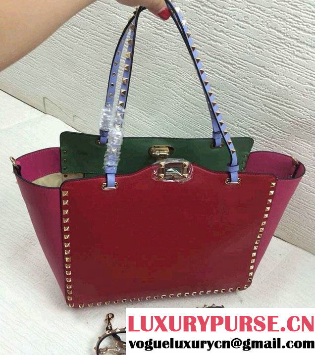 Valentino Colorblock Double Handle Rockstud Bag 00870 Red Fall 2014