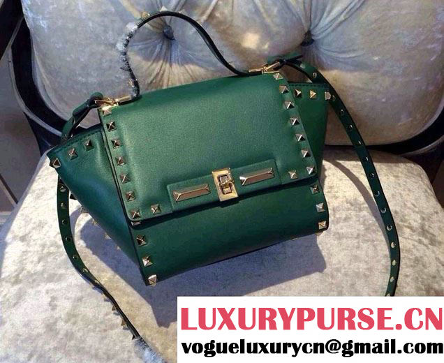 Valentino Rockstud Leather Shoulder Tote Mini Bag Green 2014