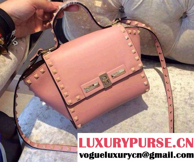 Valentino Rockstud Leather Shoulder Tote Mini Bag Pink 2014