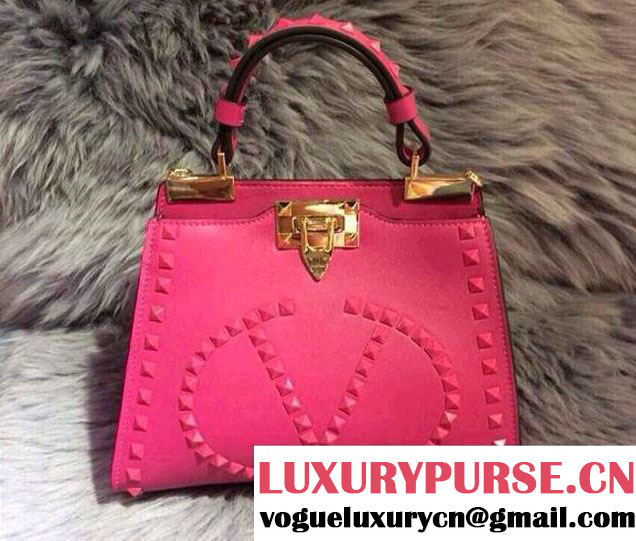 Valentino Rockstud Logo-Go Tote Bag Fushia 2015