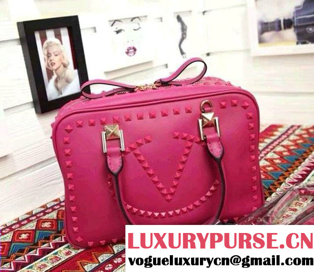 Valentino Rockstud Logo-Go Small Tote Bag Fushia 2015