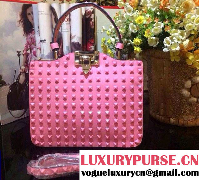 Valentino All Over Rockstud Tote Bag 01 Pink 2015