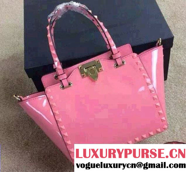 Valentino Patent Leather Rockstud Mini Tote Bag Pink 2015