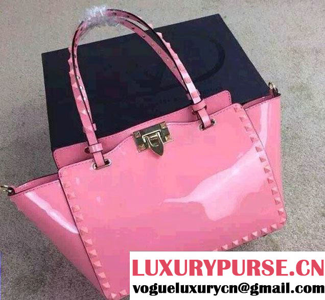 Valentino Patent Leather Rockstud Small Tote Bag Pink 2015