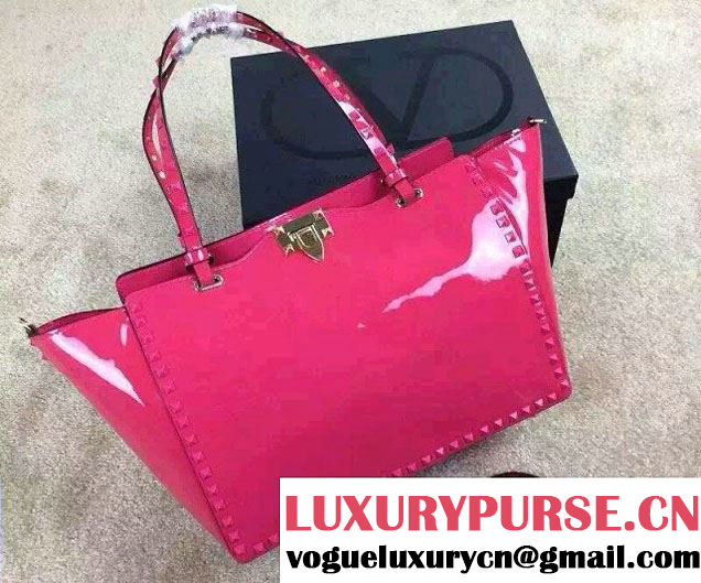 Valentino Patent Leather Rockstud Large Tote Bag Fuchsia 2015