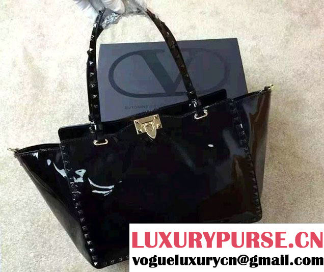 Valentino Patent Leather Rockstud Large Tote Bag Black 2015