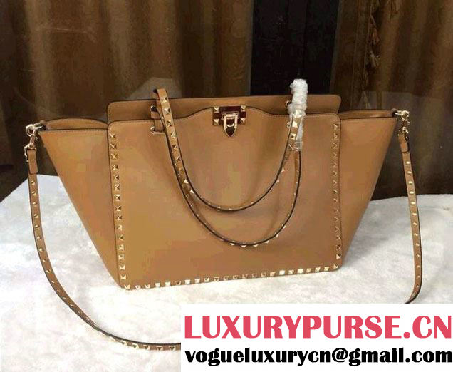 Valentino Leather Rockstud Tote Bag Caramel 2015