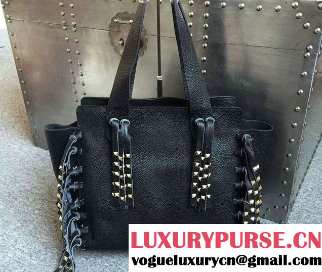 Valentino Fringe Rockstud Shopper Tote Bag Black 2015/2016