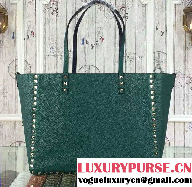 Valentino Calfskin Rockstud Double Reversible Medium Tote Bag Green 2015/2016