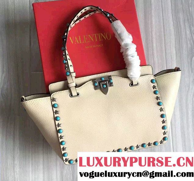 Valentino Starstudded Rockstud Small Tote Bag Off White 2016