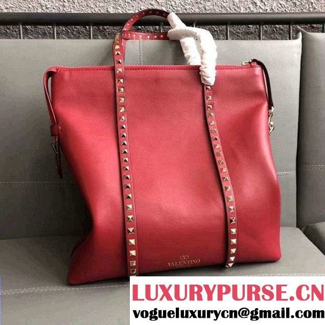 Valentino Rockstud Calfskin Shopping Tote Bag 0091 Red (JD-8020505 )