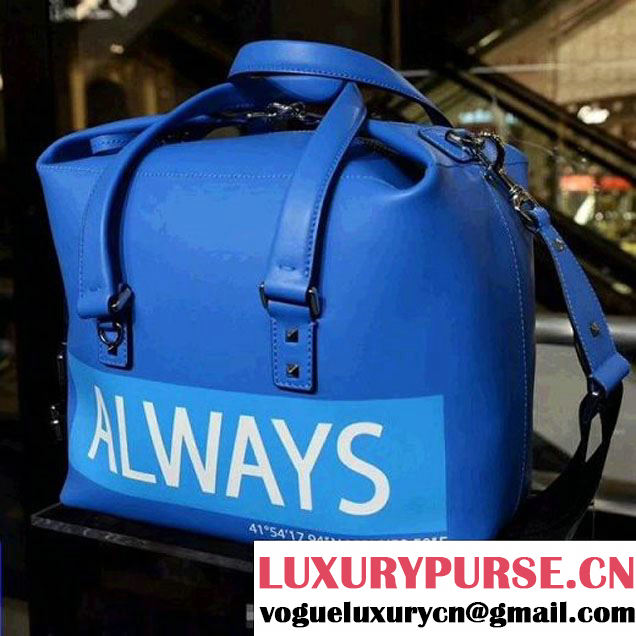 Valentino Coordinates "Always" Print Small Tote in Leather 0646 Blue 2018 (JD-8020518 )