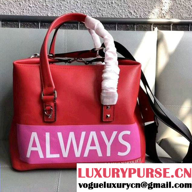 Valentino Coordinates "Always" Print Small Tote in Leather 0646 Red 2018 (JD-8020516 )