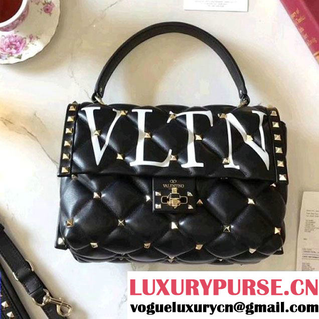 Valentino VLTN Print Lambskin Garavani Candystud Single Handle Bag Black 2018 (B178-8022707 )