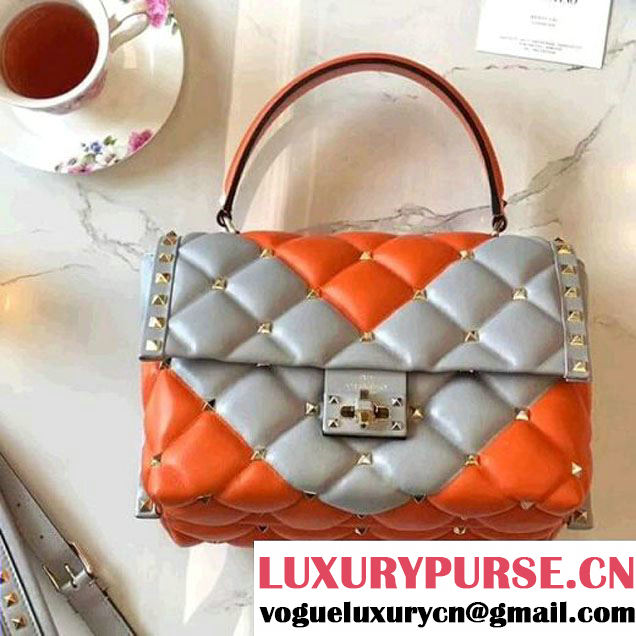 Valentino "V" Intarsia Lambskin Garavani Candystud Single Handle Bag Grey/Orange 2018 (B178-8022706 )