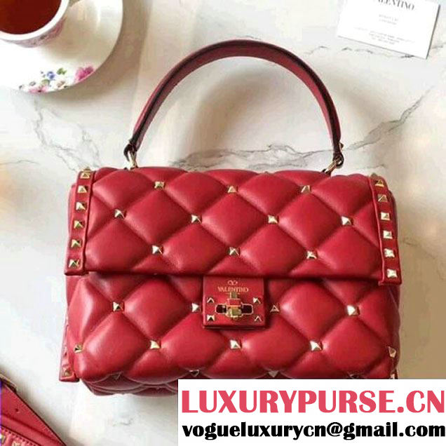 Valentino Lambskin Garavani Candystud Single Handle Bag Red 2018 (B178-8022702 )