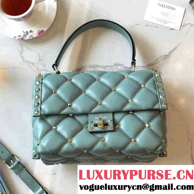 Valentino Lambskin Garavani Candystud Single Handle Bag Jade Blue 2018 (B178-8022701 )