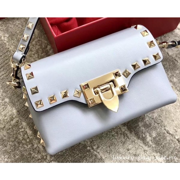 Valentino Leather Rockstud Mini Crossbody Bag 0045 Baby Blue 2019