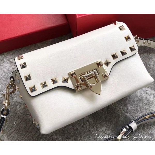 Valentino Leather Rockstud Mini Crossbody Bag 0045 White 2019