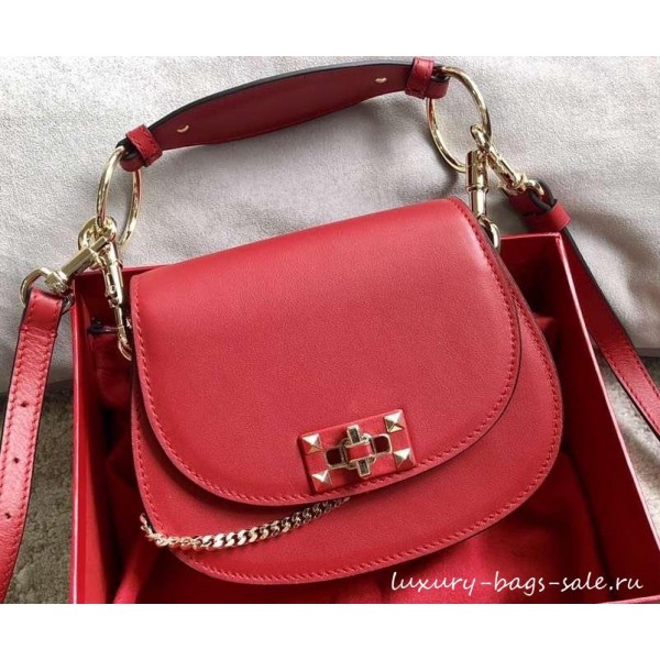 Valentino Leather Vintage Saddle Bag 0034 Red 2019