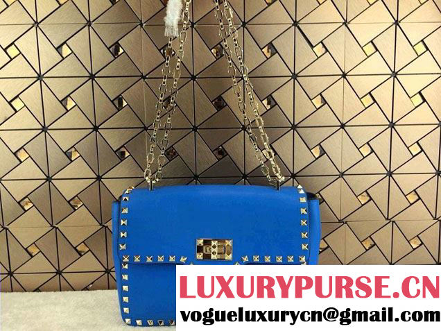 Valentino Rockstud Chain Flap Shoulder Bag HWB00551 Blue 2014