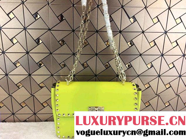 Valentino Rockstud Chain Flap Shoulder Bag HWB00551 Fluo Yellow 2014