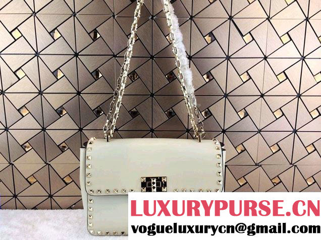 Valentino Rockstud Chain Flap Shoulder Bag HWB00551 Ivory 2014