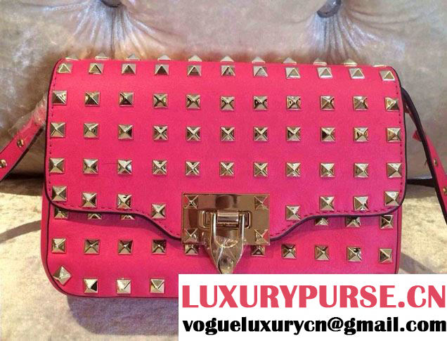 Valentino Smooth Leather Mini All Over Rockstud Crossbody Bag Fushia