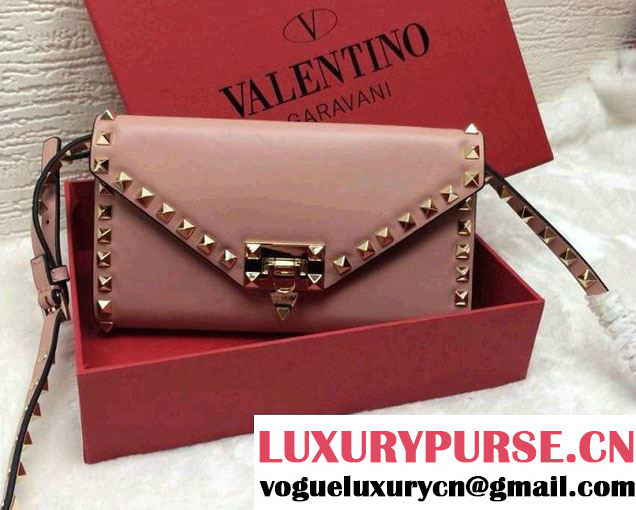 Valentino Rockstud Cross Body Wallet Clutch Bag Pink 2015