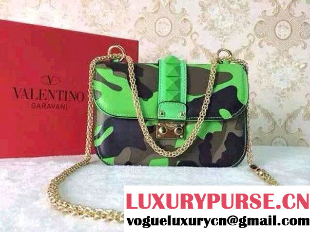 Valentino Rockstud Camouflage Print Flap Shoulder Small Bag Green