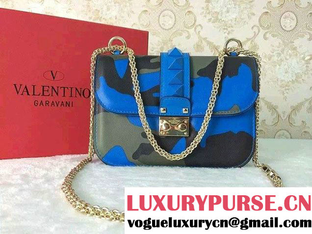 Valentino Rockstud Camouflage Print Flap Shoulder Small Bag Blue